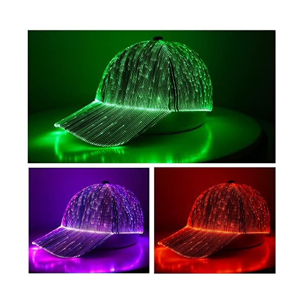 wonima02 LED Light up Glow Hat, Rechargeable Fiber Optic Luminous Baseball Cap for Christmas Gift Party Festival Dance Rave