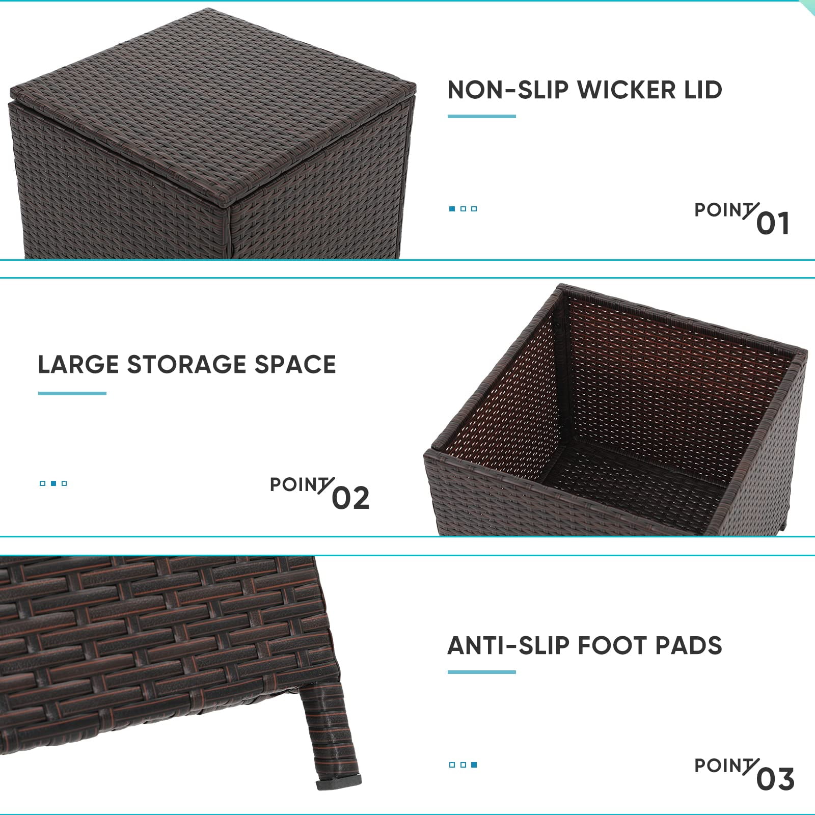 JOIVI Outdoor Wicker Side Table, All-weather Rattan Small Storage Box End Table, Square Resin Coffee Table with Iron Frame, Brown