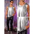 thumbnail image 2 of Unique Bargains Men's Metallic Tank Top Round Neck Shiny Disco Party Sleeveless Vest 2XL Silver, 2 of 5
