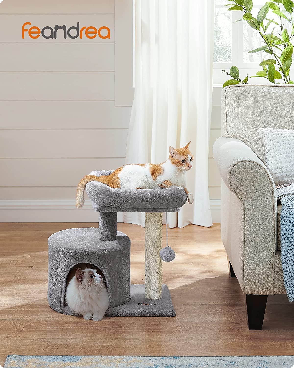 FEANDREA Cat Tree with SisalCovered Scratching Posts for Kitten, Light