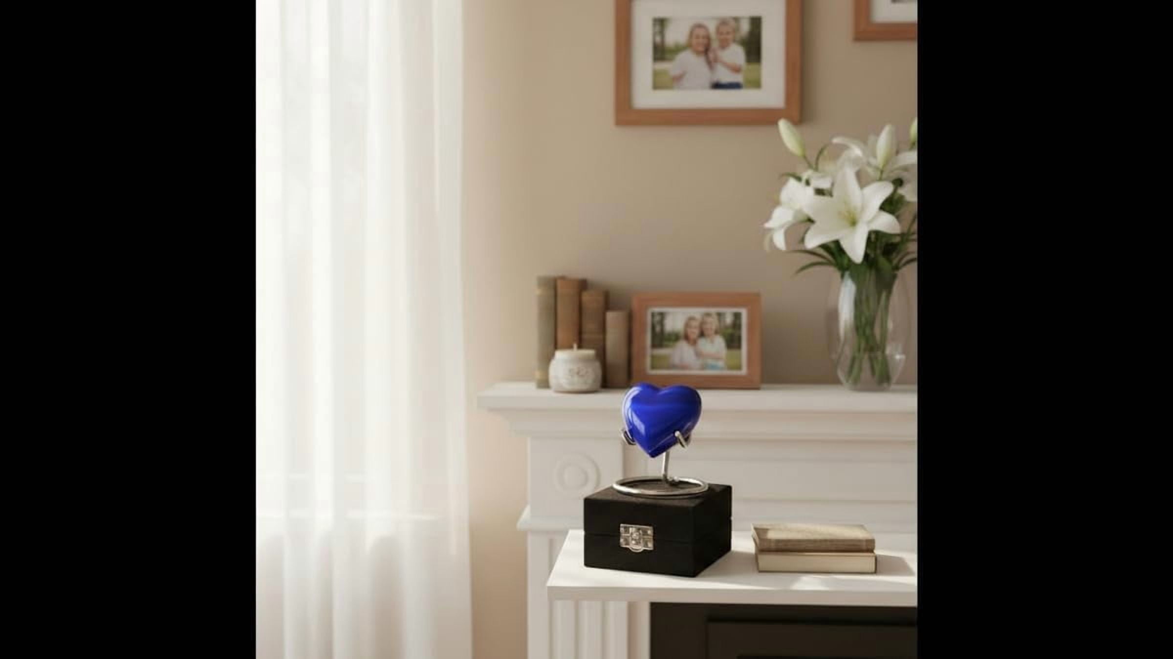 Beautiful Blue Heart Cremation Urn Heart Shape Urn for Ashes/Heart Keepsake Urn with Stand & Box/Small Urn for Human Ashes/Honor Your Loved One Perfect Mini Urn for Adults