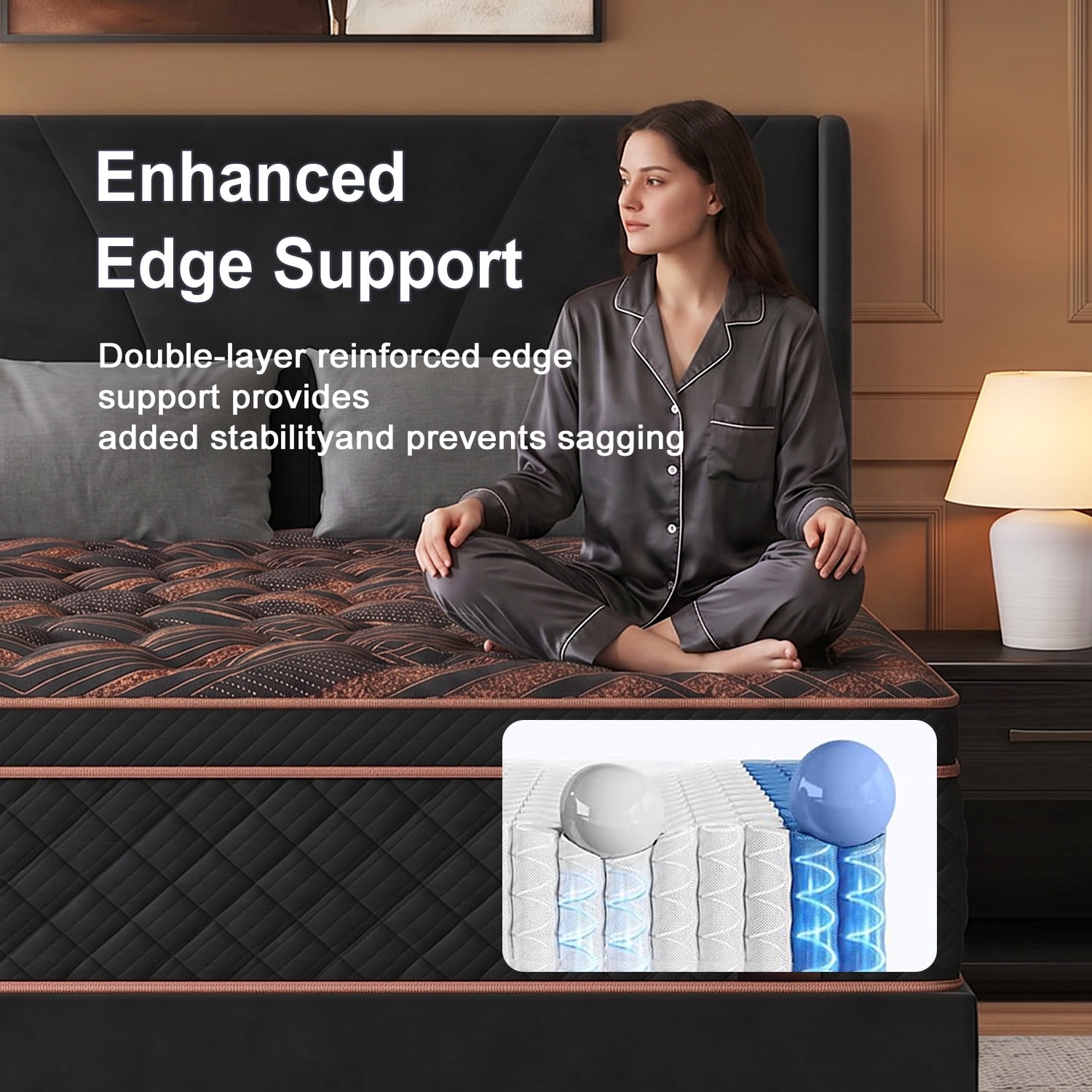 Skyhedon Twin Size Mattress 12 inch Gel Memory Foam Medium Firm Pocket Springs Hybrid Mattress in a box for Motion Isolation,Black