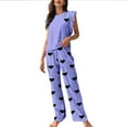 thumbnail image 4 of Sakmal Ruffle Summer Pajamas for Women Set Cute Purple Pants and T-Shirt Sleeveless Pj Set Crew Neck Heart Print Pajamas, 4 of 4