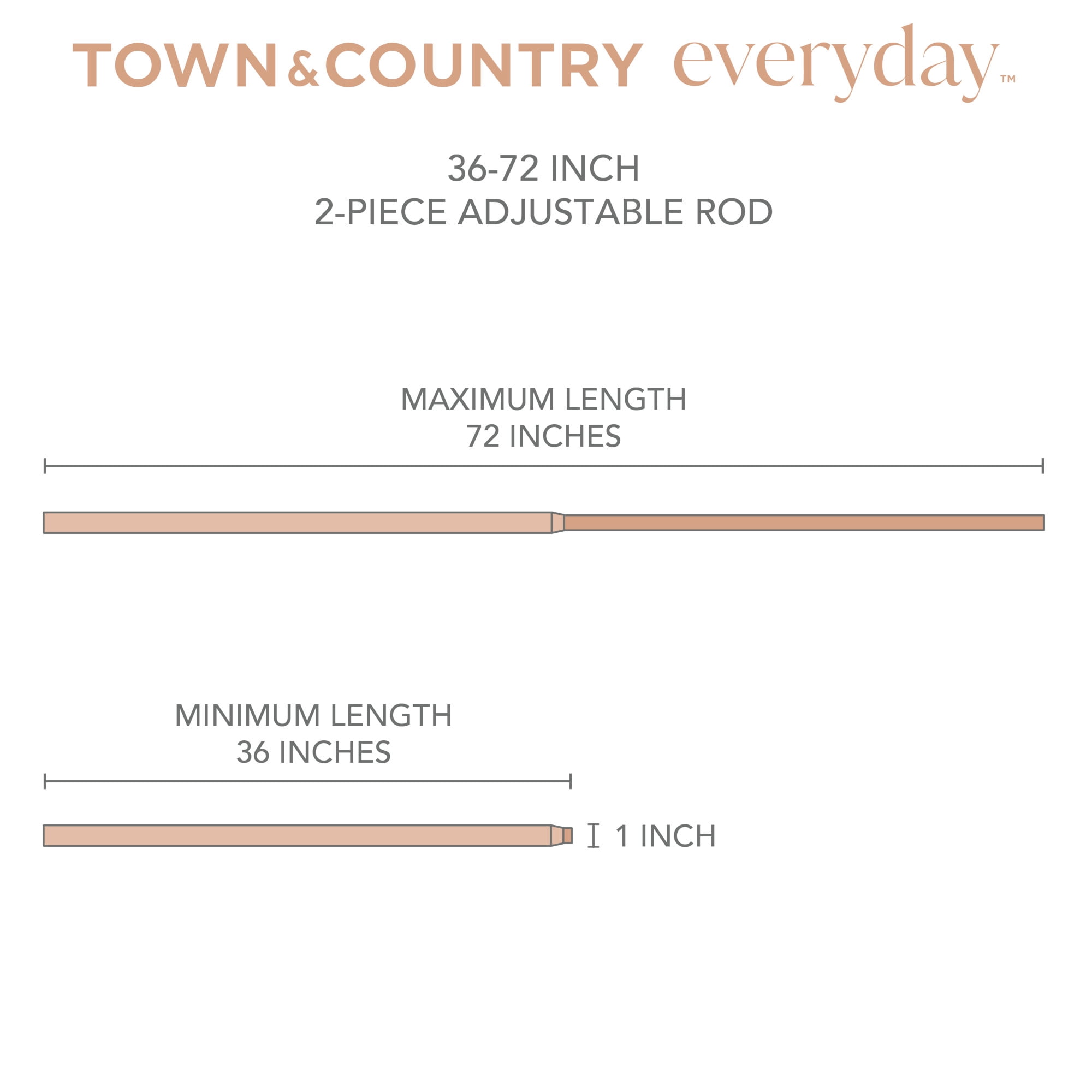 TOWN & COUNTRY EVERYDAY Modern Rounded Cap Single Indoor Curtain Rod and Finial Set, Easy Install Wall Mount, Matte Gold, Adjustable 36”-72”