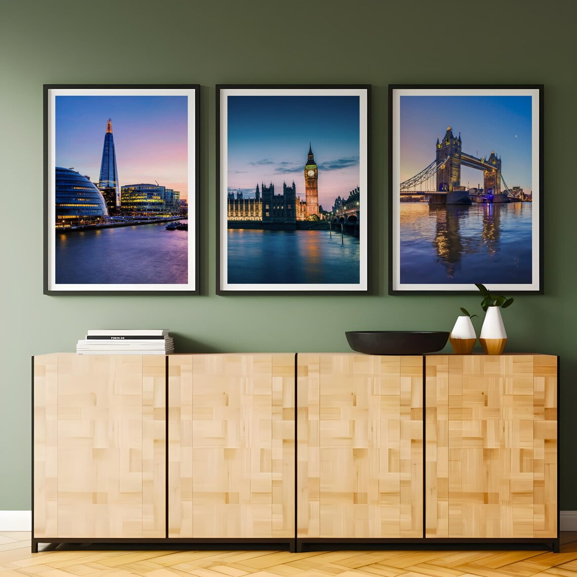 Set Of 3 London At Sunset Wall Art Prints Travel Inspired Home And Office Decor
