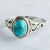 K-KED Vintage 925 Silver Turquoise Ring Women Wedding Part Delicate Jewelry Ring Gift Size 6-10-Turquoise #3-6