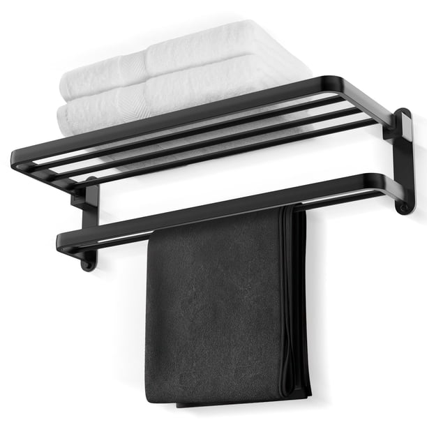 BOZWELL Toallero de baño con dos barras para toallas, soporte para toallas de 20 pulgadas con estante BZ105-A (negro mate)