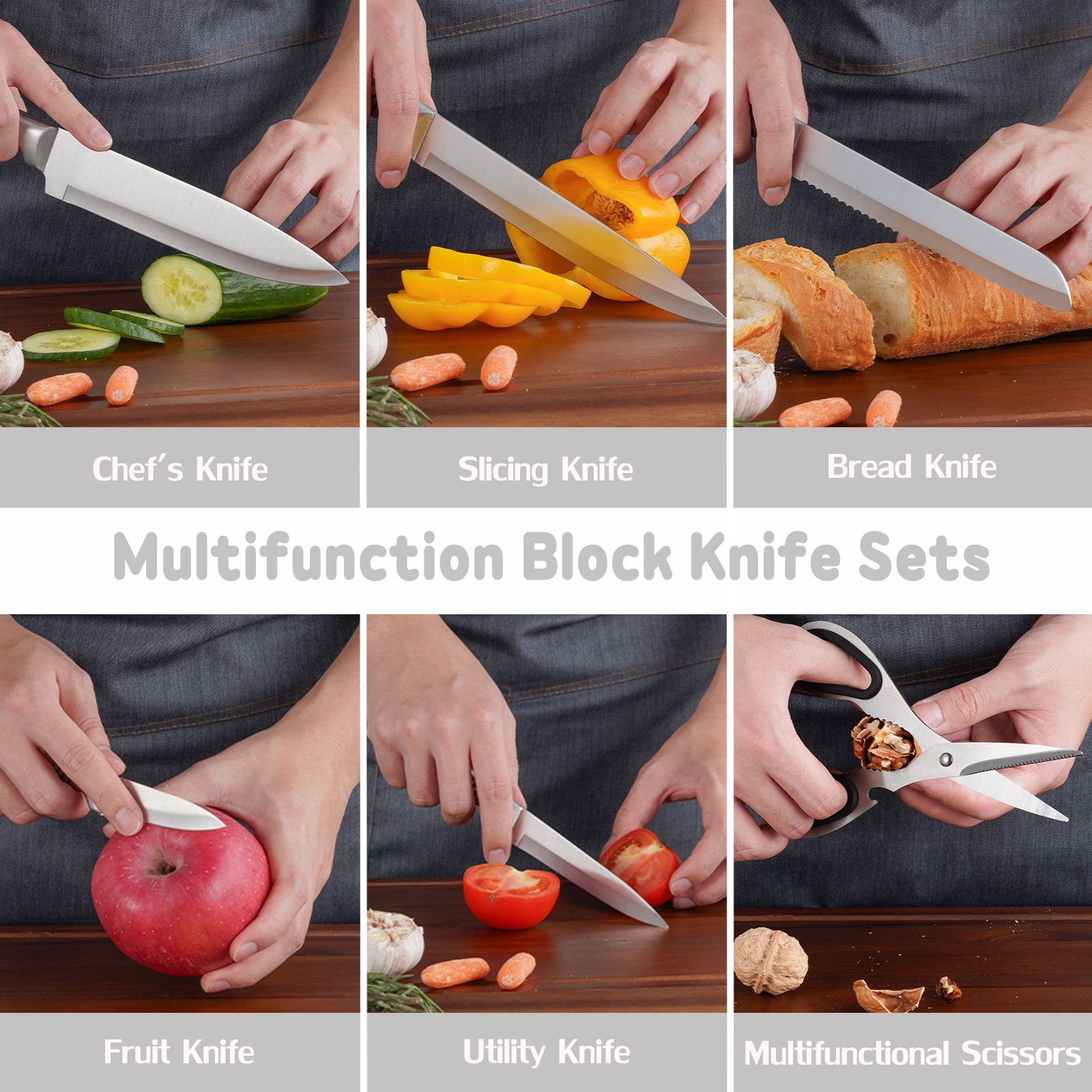 Kitchen Knife Set, 7-Piece Compact Knife Block Set with Universal Knife Block, Sharp Stainless Steel Chef Knife Set for Home Apartment Restaurant, Kitchen Knives Set Gifts for Men Women