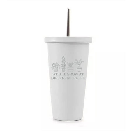 

16 oz Stainless Steel Double Wall Insulated Tumbler Pool Beach Cup Travel Mug With Straw We All Grow At Different Rates Special Education Teacher (White)
