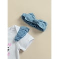 thumbnail image 6 of Kiapeise Infant Baby Girl Summer Skirt Outfits Short Sleeve Romper Denim Ruffle Layered Mini Skirts Set with Headband, 6 of 9