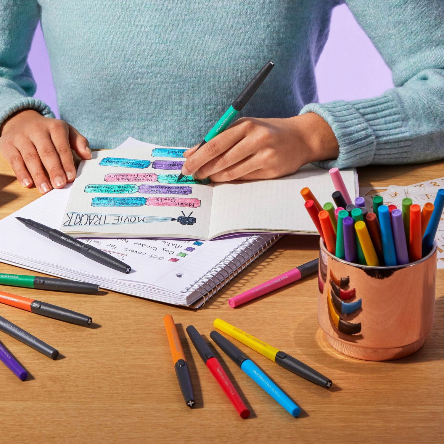 Paper Mate Flair Pens, Metallic Felt Tip Pens, City Lights, Glittery Ink Shines on White Paper, Assorted Colours