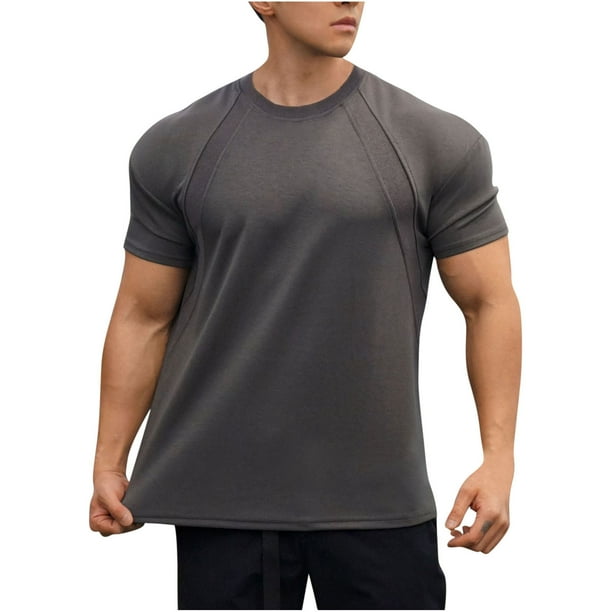 Camisas de Entrenamiento de los Hombres, Casual Color Sólido, Cuello Redondo Camisas de Manga Corta Blusas para Hombres
