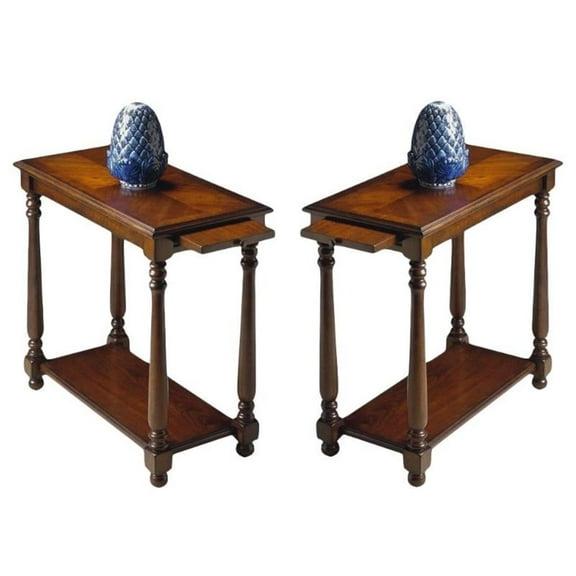 Home Square Traditional Chairside Table in Plantation Cherry - Set of 2