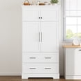 thumbnail image 3 of Harper & Bright Designs Tall Farmhouse Kitchen Pantry with 4 Doors, Dining Storage Cabinet with Pull-Out Trays, Freestanding Storage Cabinets with Drawers and Cake Pan Storage Organizer, White, 3 of 20