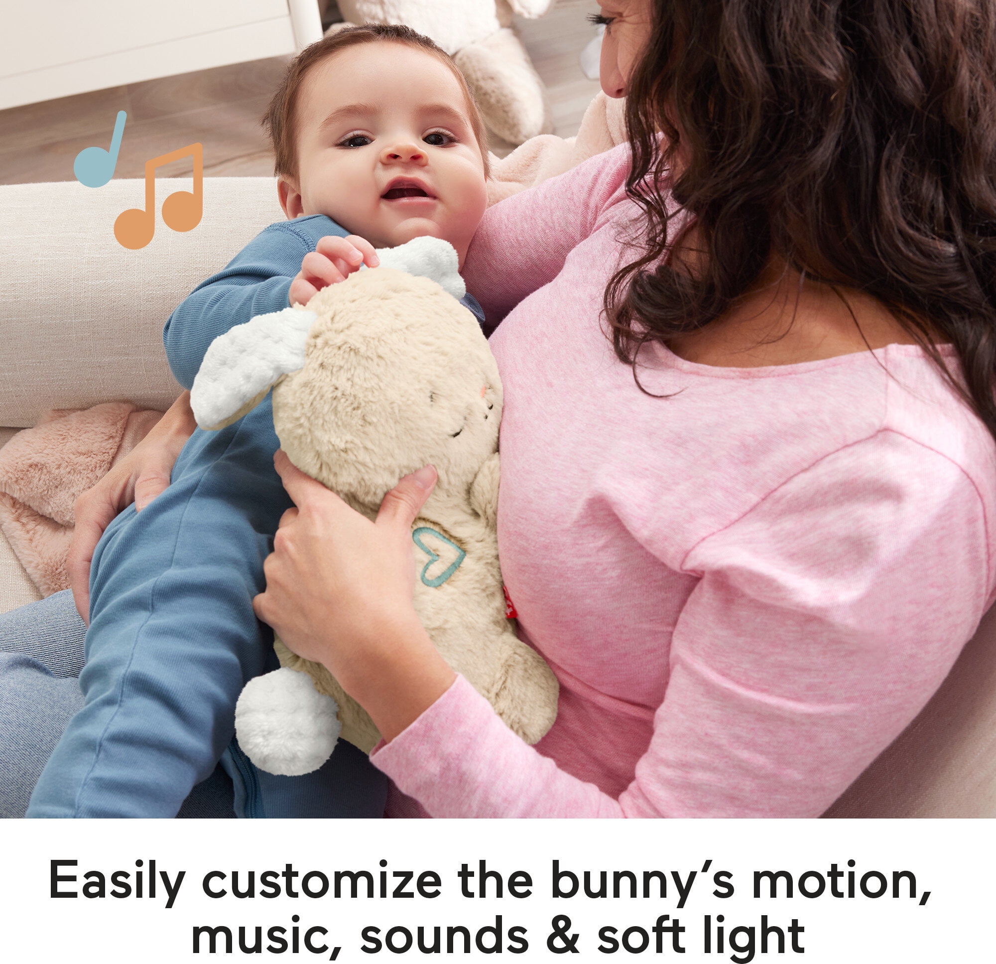 Fisher-Price Soothe & Settle Bunny Plush Baby Infant Toy & Sound Machine with Motion, Multicolor