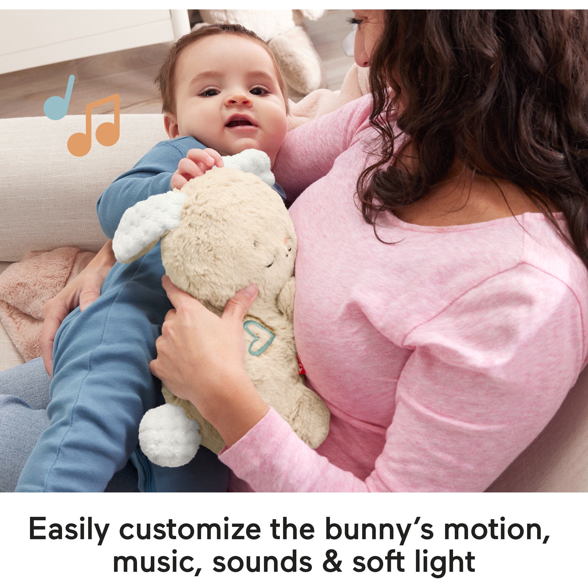 Fisher-Price Soothe & Settle Bunny Plush Baby Infant Toy & Sound Machine with Motion, Multicolor