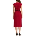 thumbnail image 3 of INSPIRE CHIC Women's Elegant Dress Cap Sleeve Belted Wear-to-Work Sheath Dresses Red XS, 3 of 6