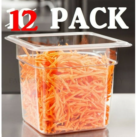 

12 PACK 1/6 Size Clear Plastic Steam Prep Table Food Pan 6 Deep Polycarbonate