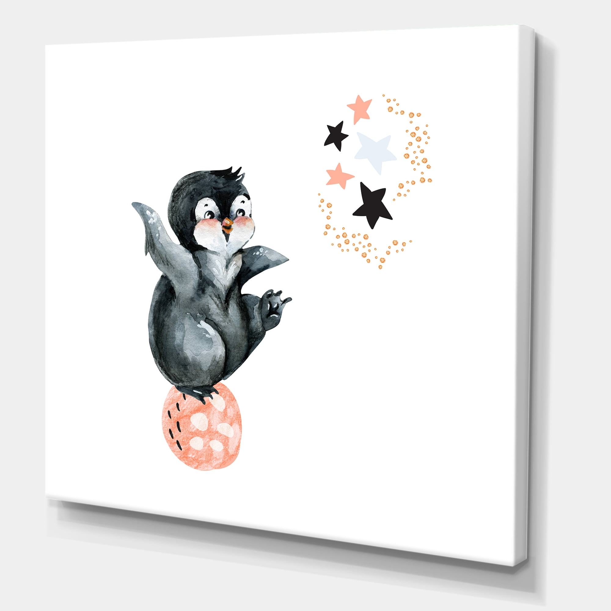 Designart ' Little Penguin With Planets and Stars II ' Farmhouse Canvas Wall Art Print