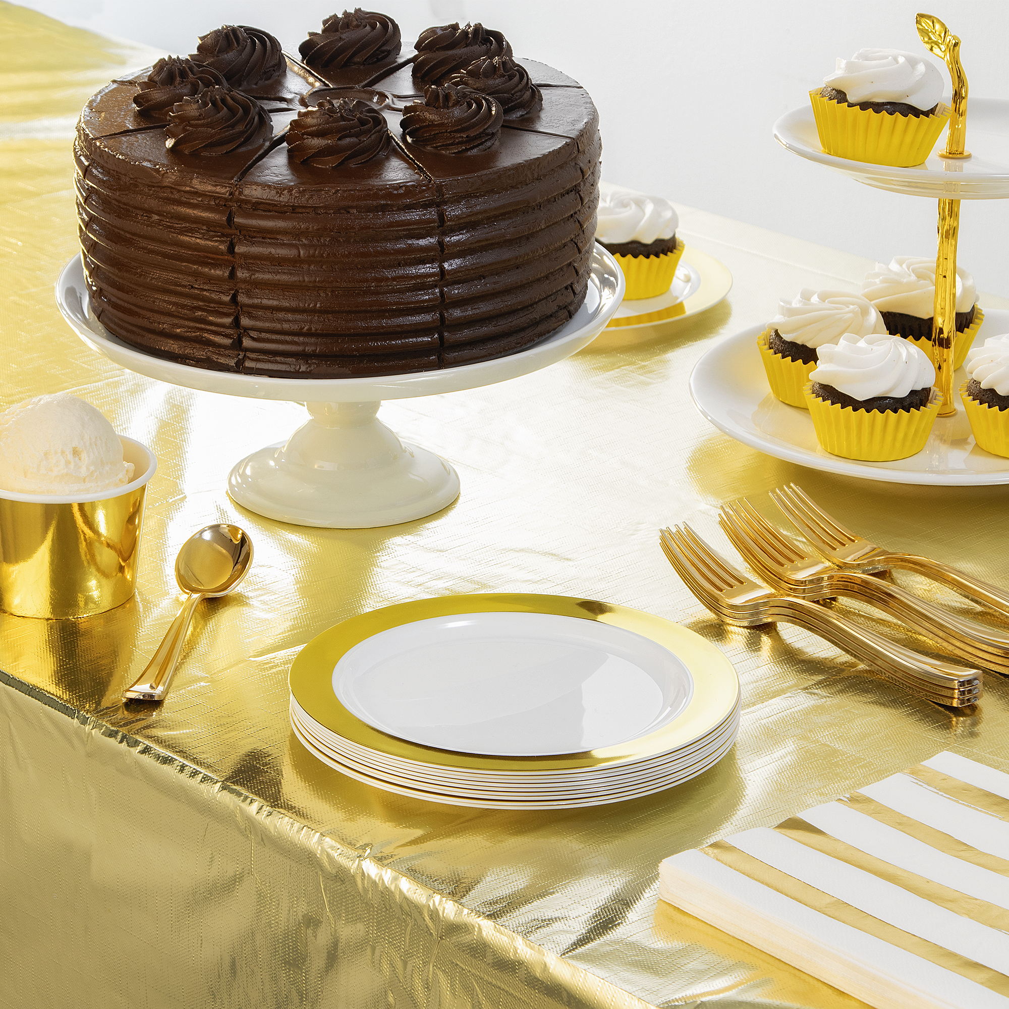 Way to Celebrate Gold Metallic Foil Reversible Tablecloth Party Supplies, 54" x 84", Disposable Plastic