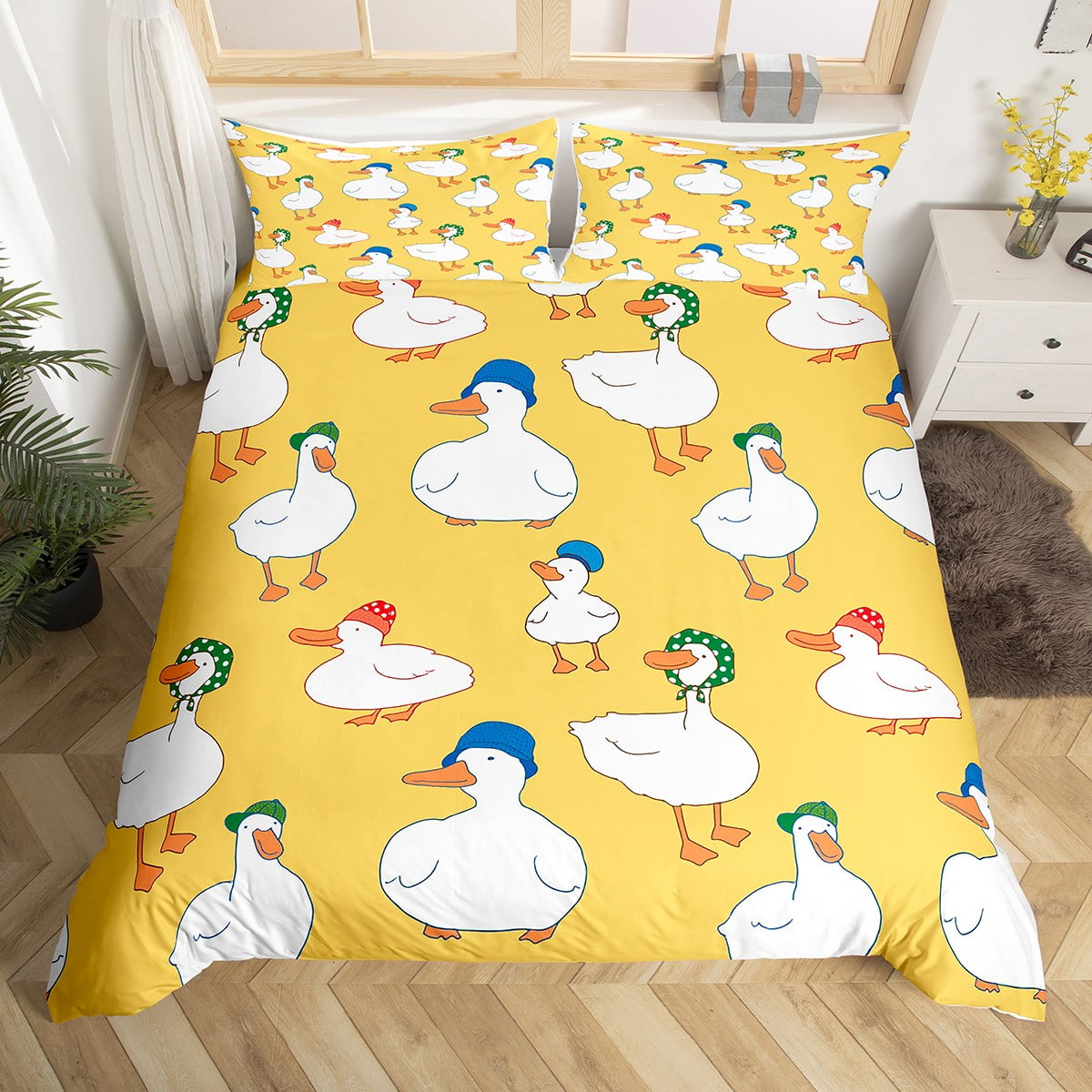 YST Cute Duck Duvet Cover Queen Size,Cartoon Goose Bedding Set for Kids