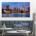thumbnail image 1 of Brooklyn Bridge with Lights and Reflections - Cityscape Canvas Print, 1 of 3