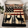 thumbnail image 2 of Feelyou Farmhouse Deer Print Queen Sheet Sets, Pine Tree Botanical Flat Sheet, American Flag Print Queen Fitted Sheet, Luxury Bedroom Decor, 4-Piece, 2 of 7