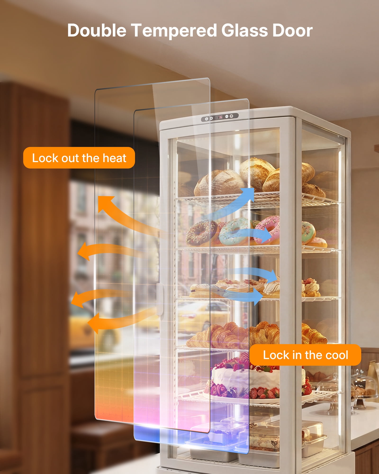 Upstreman Commercial Refrigerator Display Case, 10 Cu.Ft/280 L Pastry Display Case with Wheel and LED Lighting, 6-Tier Upright Commercial Cake Display Refrigerator Cooler, ‎CD100