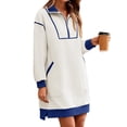 thumbnail image 3 of Women'S Oversized Sweatshirt Dress Half Zip V Neck Long Sleeve Contrast Fall Casual Mini Dresses White & Blue M, 3 of 8