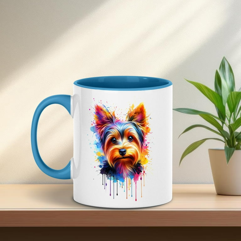 Watercolor Drip Yorkshire Terrier Pop Art Colorful Portrait Artwork 11oz  Accent Two-tone Mug Yorkie Dog Lover Gifts Coffee Tea Cup - 01009 -  Walmart.com