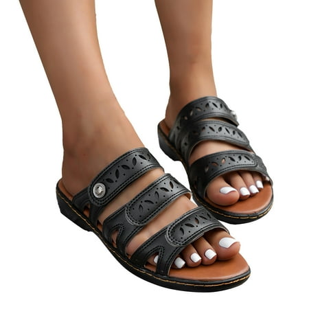 

ZIZOCWA Vintage Women Summer Slippers Solid Color Wedges Breathable Slip On Open Toe Sandals Comfortable Beach Shoes Platform Sandals Black Size6.5