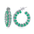 thumbnail image 3 of Pear Shaped Emerald & Round Diamond Solid 18 Kt White Gold Handmade Designer Hoop Earrings, 3 of 4