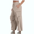 thumbnail image 2 of Plus Size Cargo Pants Women Low Waisted Parachute Pants Women's Solid Color Fashionable And Comfortable High Waisted Workwear Pants With 8 Pockets For Casual Wear Rollbacks Ndbuld Khaki M, 2 of 6