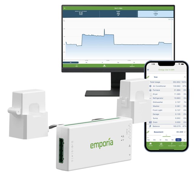 Emporia Gen 3 Smart Home Energy Monitor Capteurs de Niveau de Circuit pour Toute la Maison - Automatisation et Contrôle de l'Énergie Domestique - Moniteur/mètre d'Électricité en Temps Réel - Mesure Solaire/net