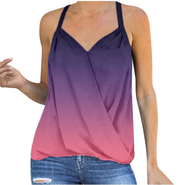 Blusa sin mangas con cuello en V estampado a la moda para mujer Pompotops lopia988288