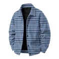 thumbnail image 2 of GrmtClth Autumn Mens Plaid Travel Friendly Overshirt Jacket Long Sleeve Snap Closure Loose Fit Weekend Trip Outerwear Dark Blue M, 2 of 8