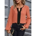 thumbnail image 4 of Womens Dressy Casual V Neck Color Block Business Blouses Long Sleeve Work Shirts Fall Trendy Clothes Coral XL, 4 of 9