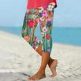 thumbnail image 2 of Aboser Womens Vintage Boho Capri Pants Floral Printing Yoga Leggings Slim Fit Knee Length Crop Pants Summer Cozy High Waisted Tight Pants, 2 of 6