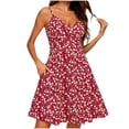 thumbnail image 3 of VBVC Women's Spaghetti Strap V-Neck Floral Dress , Summer Casual Dresses For Women,Ladies' Wrap Waist A Line Mini Dress with Pockets,Red,S-2XL, 3 of 6