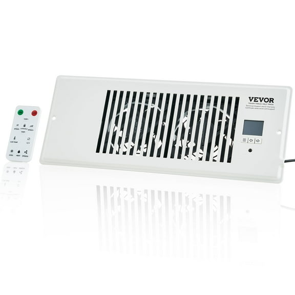 VEVOR Register Booster Fan, Quiet Vent Booster Fan Fits 4” x 12” Register Holes, with Remote Control and Thermostat Control, Adjustable Speed for Heating Cooling Smart Vent, White