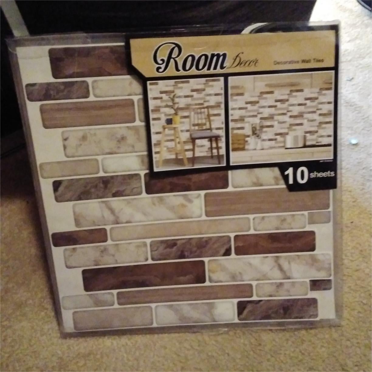 LongKing Brown Marble Tile 12 in. x 12 in. Peel and Stick Backsplash(10-Pack)