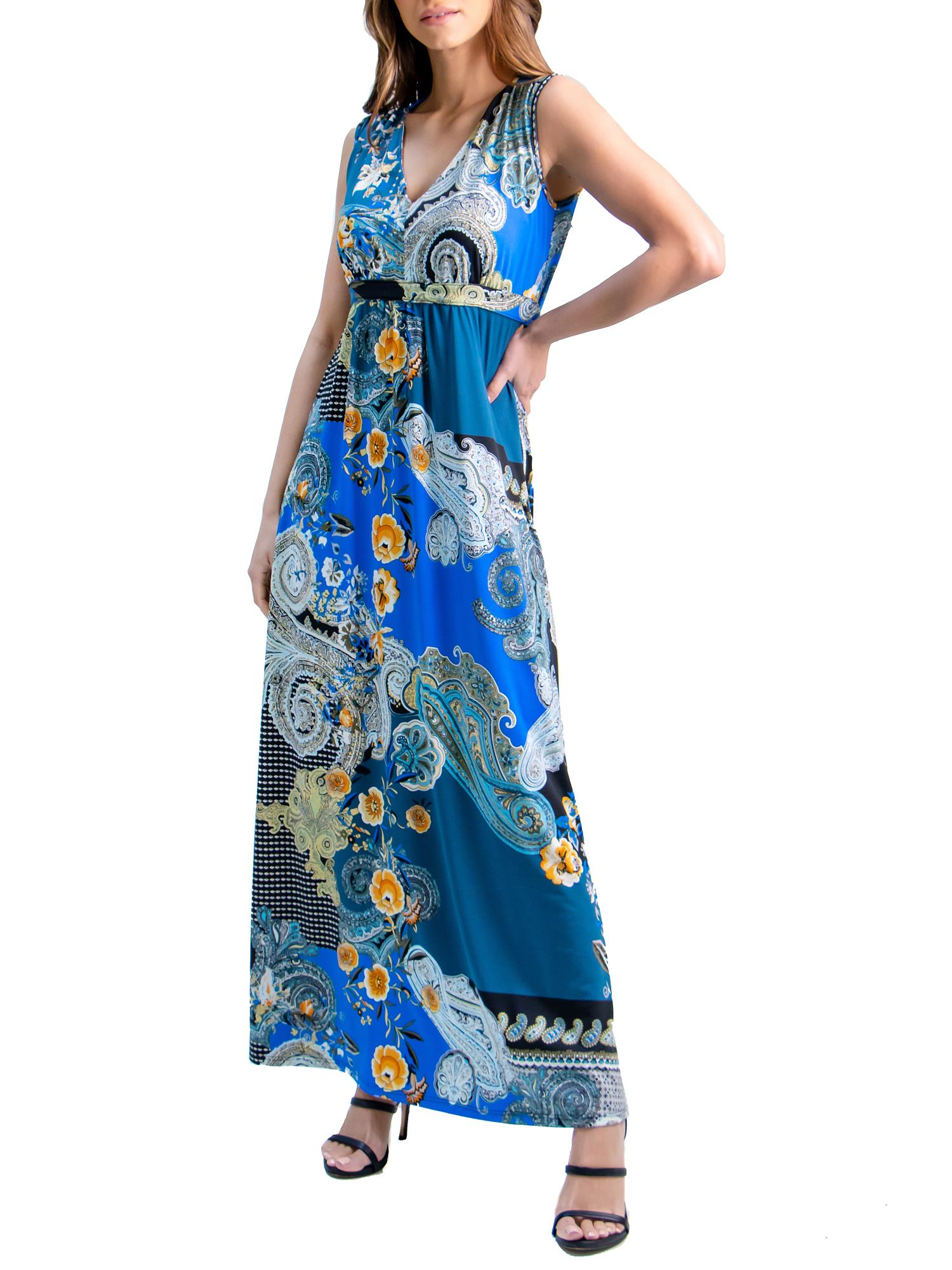 Small-3X 24seven Comfort Apparel Womens Maternity Sleeveless V Neck Maxi Dress with Pockets Made in USA