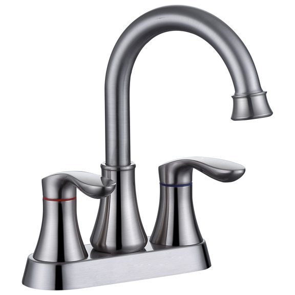 Kichae 4-Inch Deck Mount Bathroom Faucet,2-Handle Brushed Nickel Vanity Sink Faucets with Pop-up Drain and Supply Hoses