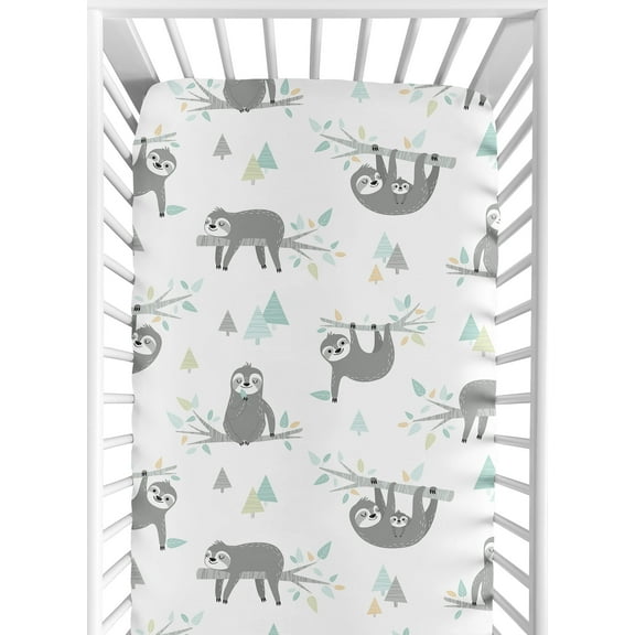 Sweet Jojo Designs Jungle Sloth Bed Sheets, 52" x 28" x 8" in – Fully Elastic Bottom