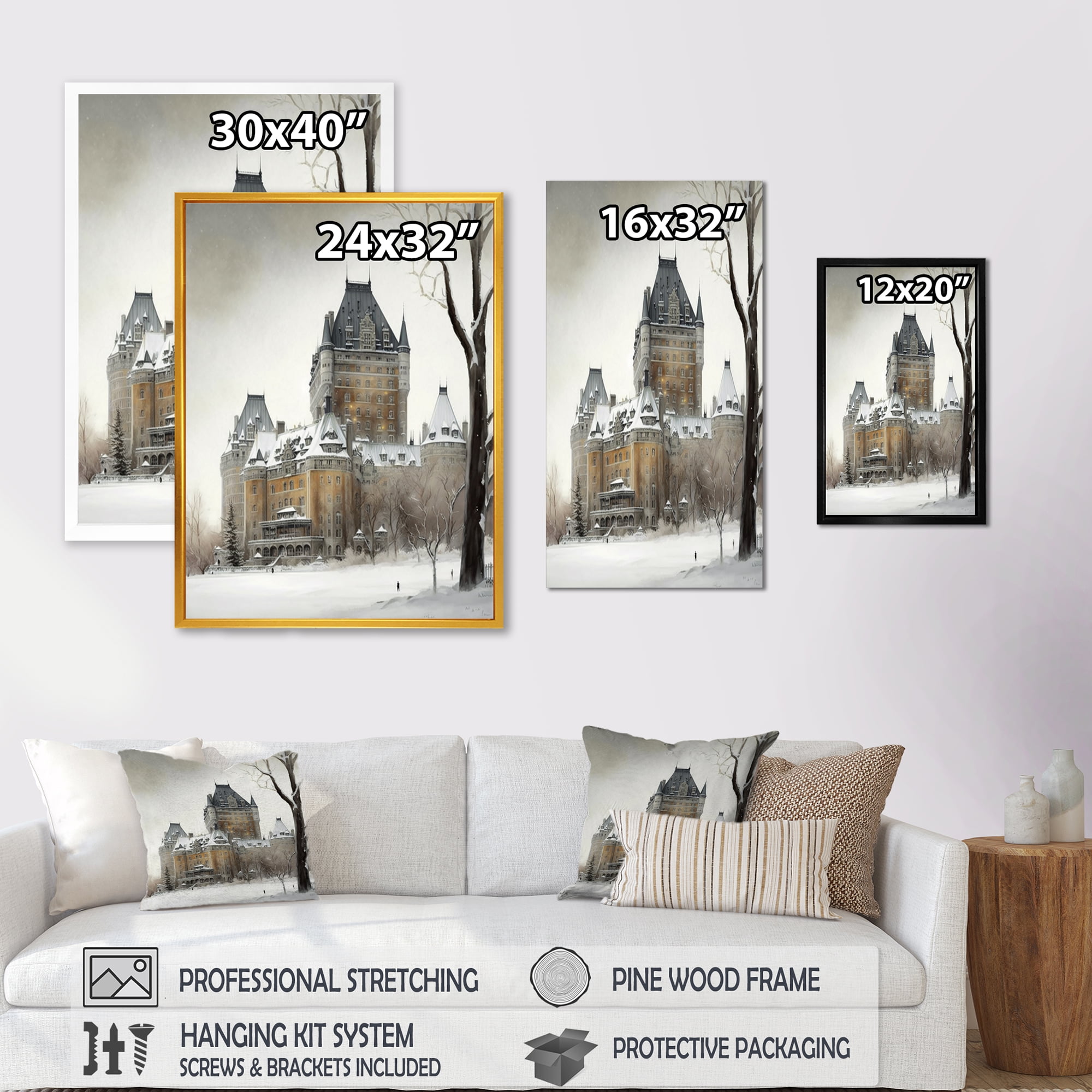 Designart Winter Season Chateau Frontenac I Canvas Wall Art
