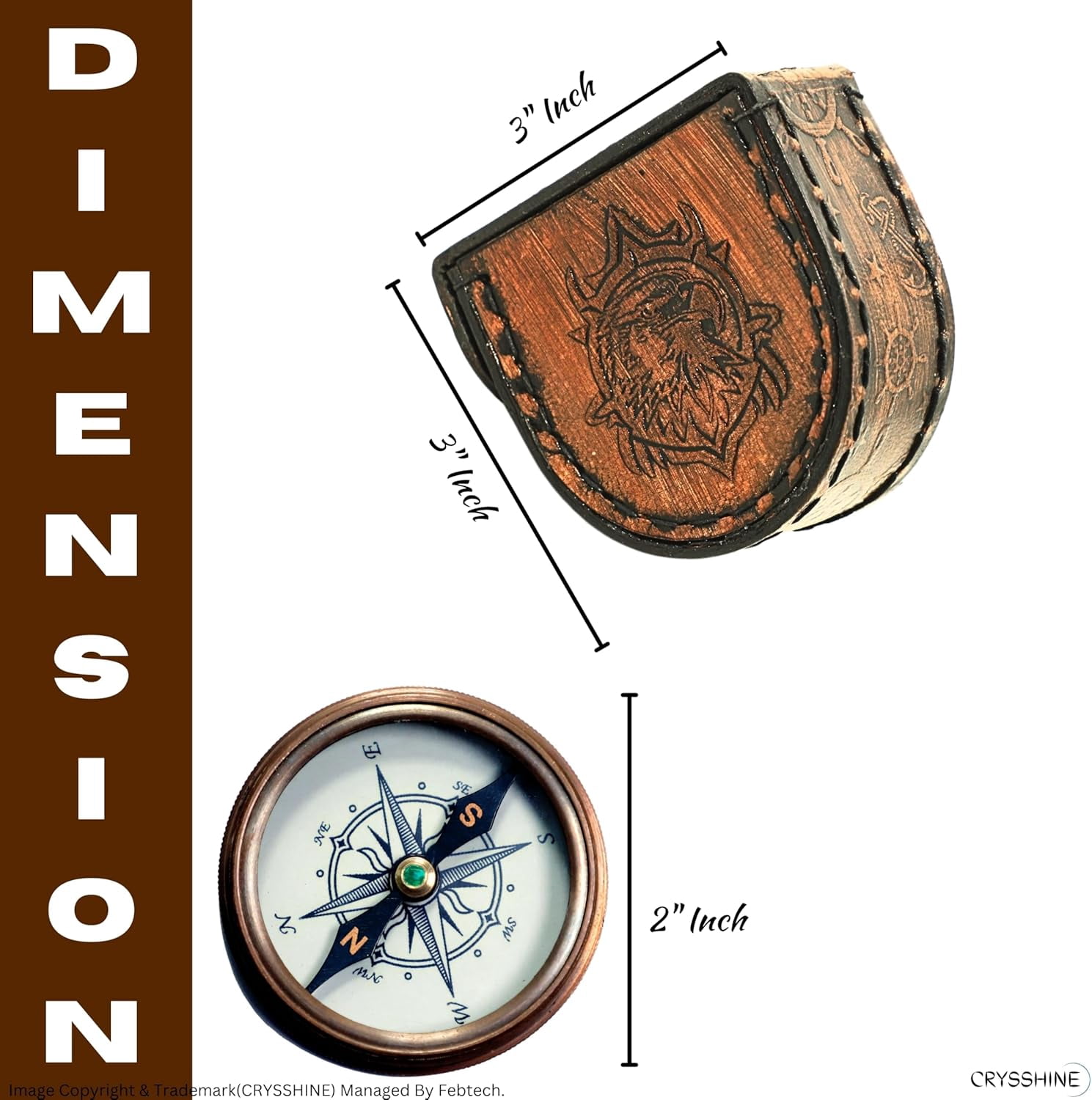 Navy Collection Solid Brass Antique Compass in Leather Case Engraved Eagle Handcrafted Wooden Box | Authentic Mystic Design | Eagle Embossed Lid for Him