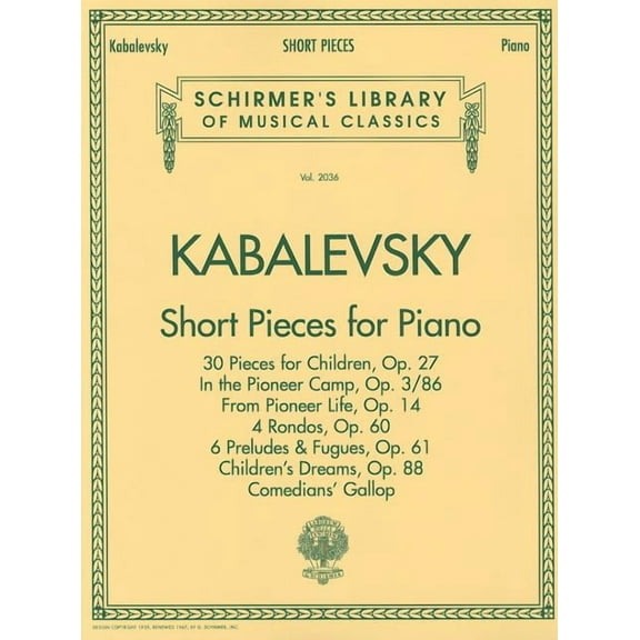 Schirmer's Library of Musical Class Short Pieces for Piano: Schirmer Library of Classics Volume 2036 Piano Solo, Book 2036, (Paperback)