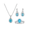 Brilliance Fine Jewelry Blue Topaz and CZ Silver-Tone Set with Ring, Earrings and Pendant, 18"