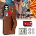 thumbnail image 3 of Dteck for Samsung Galaxy A22 5G Slim Case, Shockproof Premium PU Leather Soft TPU Business Cover with Wrist Strap Kickstand Flip Stand Protection Case, brown, 3 of 7