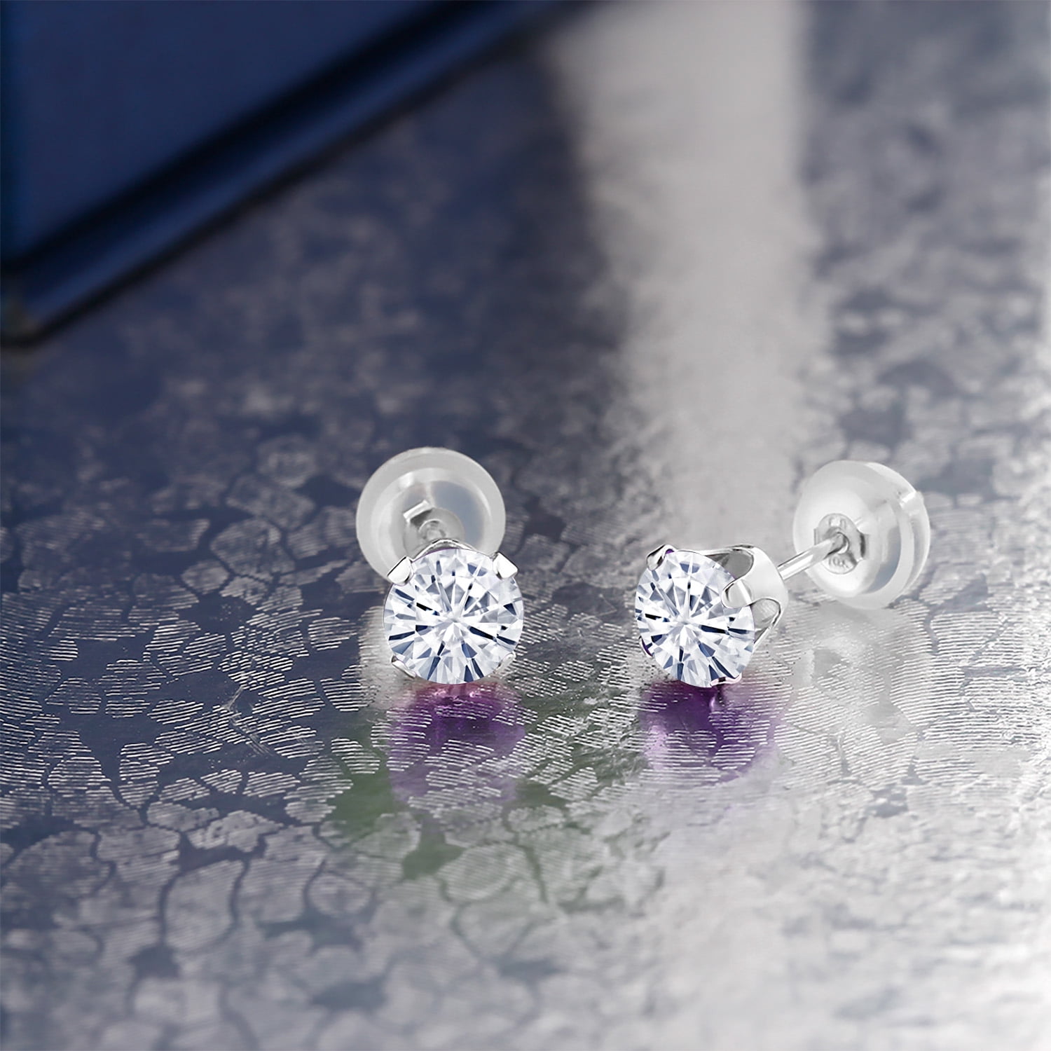 Gem Stone King 10K White Gold White Moissanite Stud Earrings for Women Men | Round 4MM | 0.46 Cttw